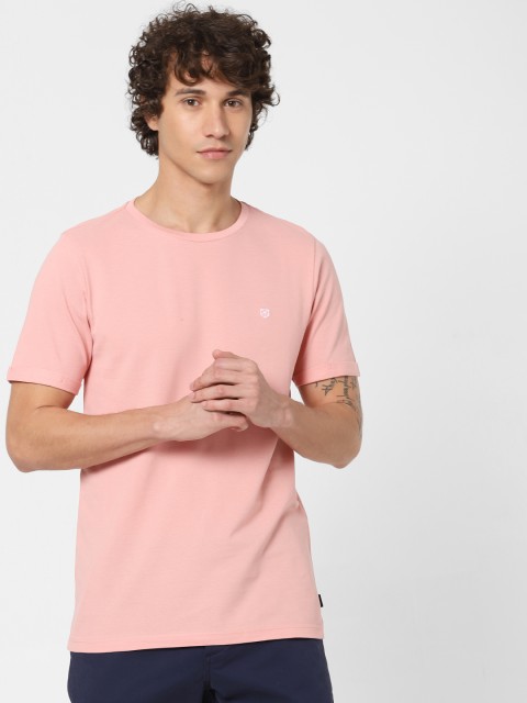 

Jack Jones Men Pink Solid Round Neck Pure Cotton T-shirt