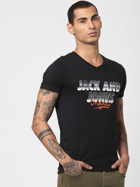 

Jack & Jones Men Black Printed Round Neck Slim Fit T-shirt