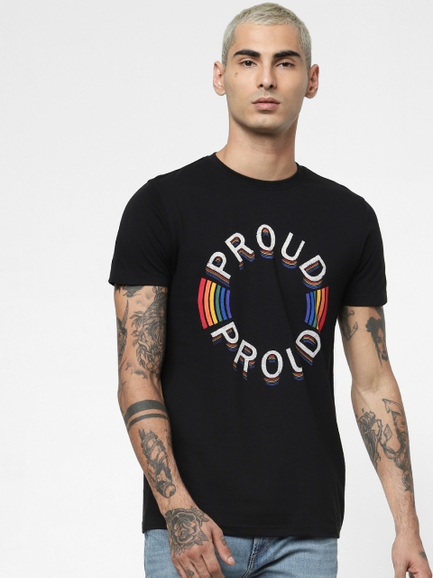 

Jack & Jones Men Black Slim Fit Printed Round Neck T-shirt