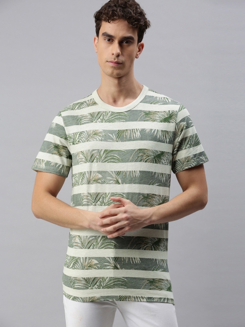 

Jack & Jones Men Off-White Striped Round Neck T-shirt
