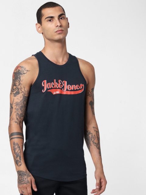 

Jack & Jones Men Navy Blue Printed Round Neck Slim Fit T-shirt