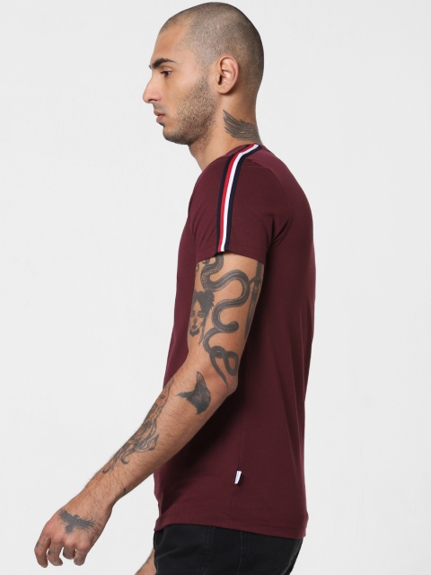 

Jack Jones Men Burgundy Slim Fit Solid Round Neck Pure Cotton T-shirt