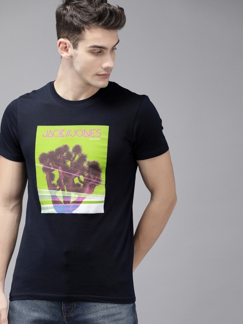 

Jack & Jones Men Navy Blue Printed Slim Fit Round Neck T-shirt