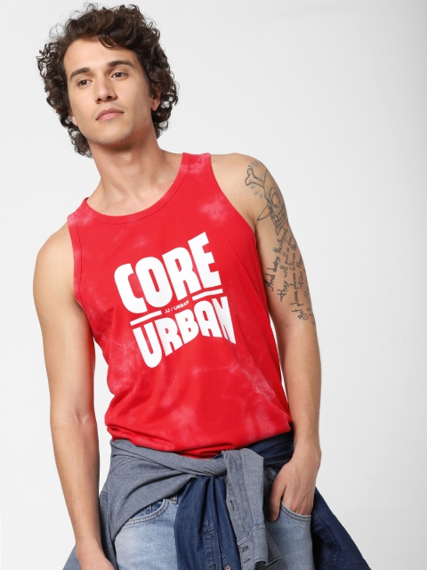 

Jack Jones Men Red Printed Round Neck Pure Cotton T-shirt