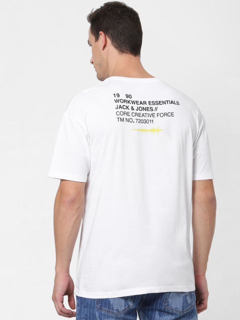 

Jack Jones Men White Printed Boxy Fit Round Neck Sustainable Pure Cotton T-shirt