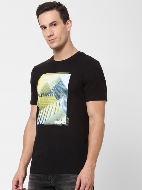 

Jack Jones Men Black Printed Slim Fit Round Neck Sustainable Pure Cotton T-shirt
