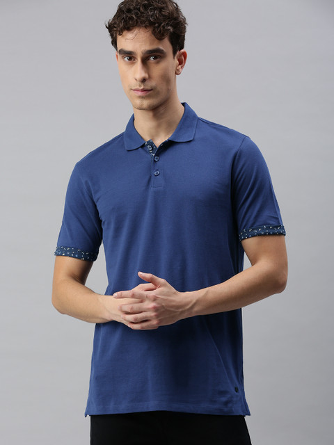 

Jack Jones Men Blue Solid Polo Collar Pure Cotton T-shirt