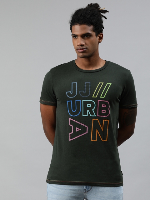 

Jack & Jones Men Olive Green Printed Round Neck T-shirt