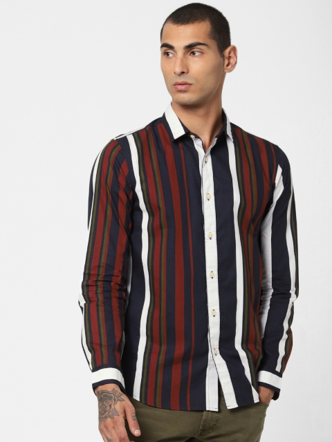 

Jack & Jones Men Red & Navy Blue Slim Fit Striped Casual Shirt