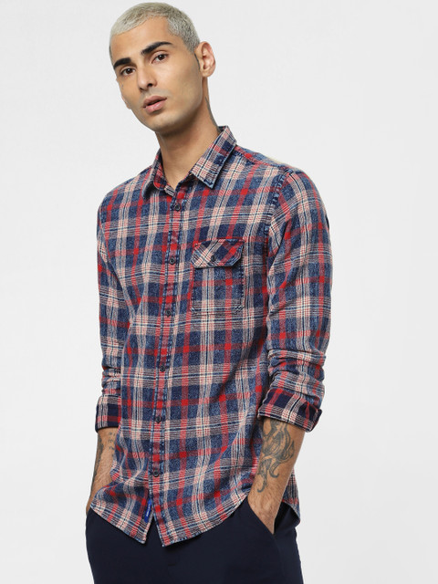 

Jack & Jones Men Red & Blue Regular Fit Checked Casual Shirt