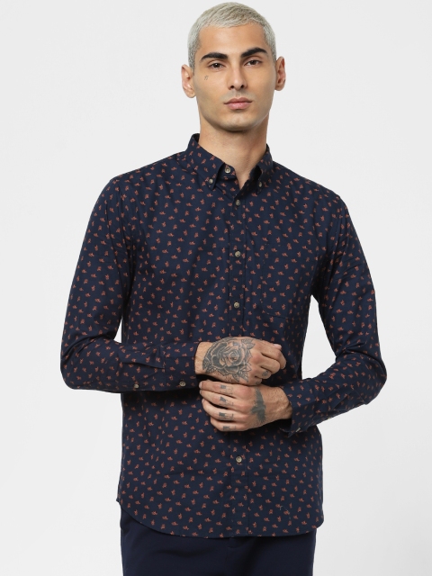 

Jack & Jones Men Navy Blue & Orange Regular Fit Printed Smart Casual Shirt