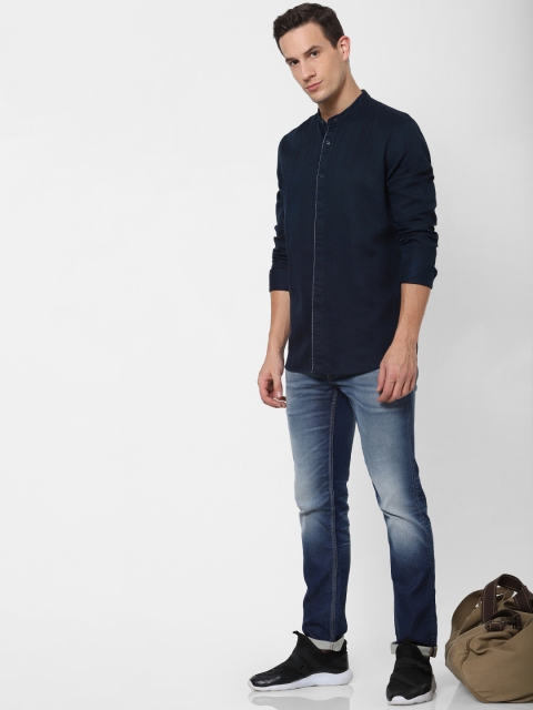 

Jack & Jones Men Navy Blue Regular Fit Self Striped Casual Shirt