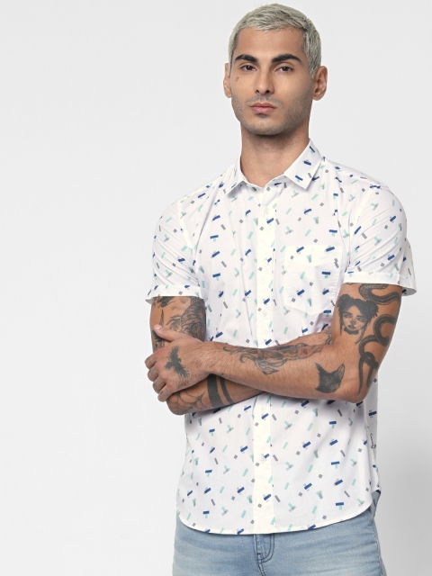 

Jack & Jones Men White & Blue Printed Slim Fit Casual Shirt