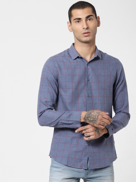 

Jack & Jones Men Blue & Red Checked Slim Fit Casual Shirt