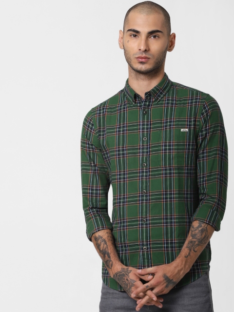 

Jack & Jones Men Green & Blue Slim Fit Checked Casual Shirt