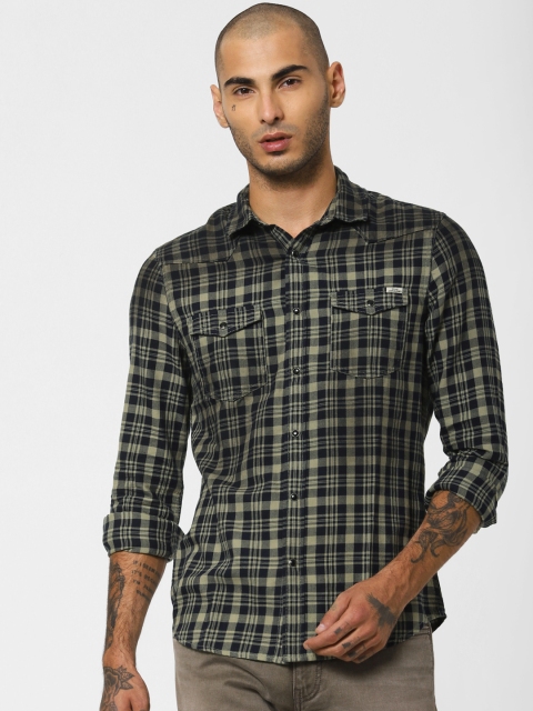 

Jack & Jones Men Navy Blue & Grey Slim Fit Checked Casual Shirt