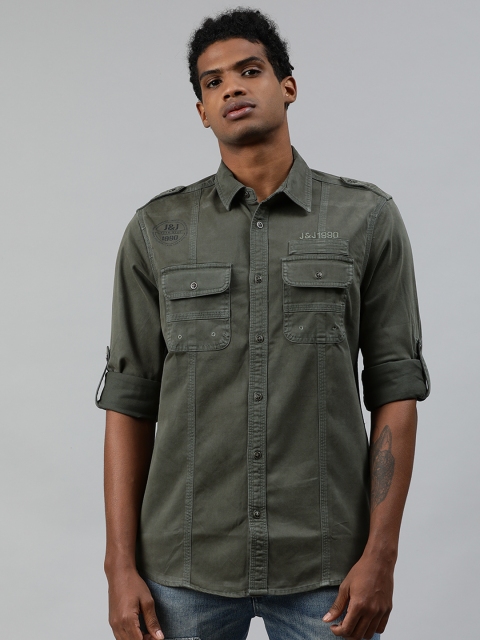 

Jack & Jones Men Green Regular Fit Solid Casual Shirt