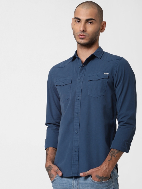 

Jack & Jones Men Navy Blue Slim Fit Solid Casual Shirt