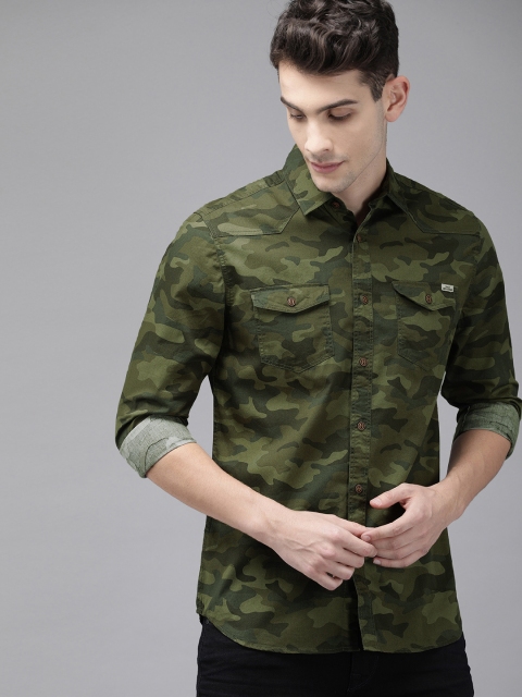 

Jack & Jones Men Olive Green Slim Fit Camouflage Printed Casual Shirt