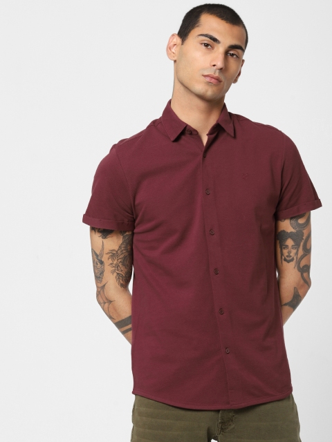 

Jack & Jones Men Maroon Regular Fit Self Design Casual Knitted Shirt