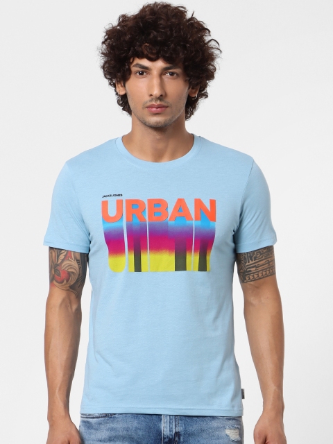 

Jack & Jones Men Blue Printed Slim Fit Round Neck Sustainable T-shirt