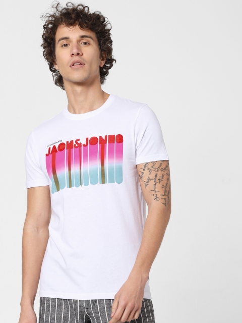 

Jack & Jones Men White Printed Slim Fit Round Neck T-shirt