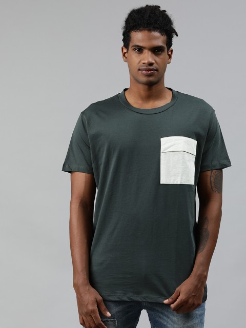 

Jack Jones Men Charcoal Grey Solid Round Neck Pure Cotton T-shirt