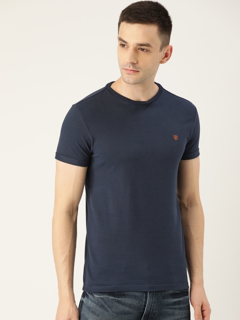 

Jack & Jones Men Navy Blue Solid Round Neck T-shirt