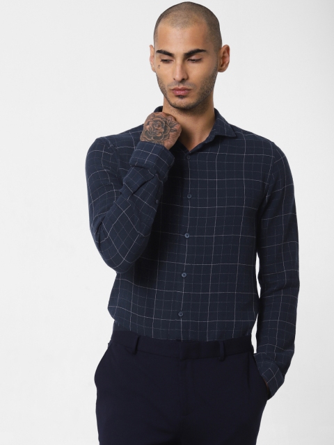 

Jack & Jones Men Navy Blue & Beige Slim Fit Checked Casual Shirt