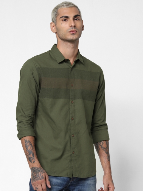 

Jack & Jones Men Olive Green Slim Fit Self Design Casual Shirt