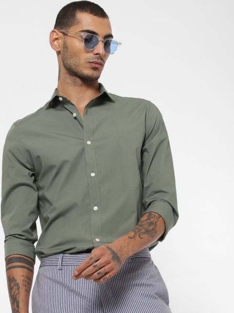 

Jack & Jones Men Olive Green Slim Fit Solid Casual Shirt