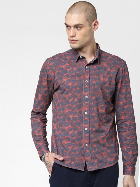 

Jack & Jones Men Blue & Coral Pink Slim Fit Printed Casual Shirt
