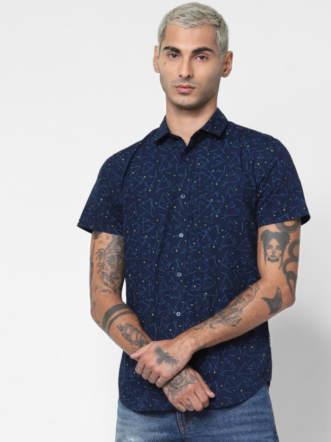 

Jack & Jones Men Navy Blue Printed Slim Fit Casual Shirt