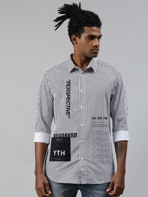 

Jack & Jones Men White & Black Regular Fit Striped Casual Shirt