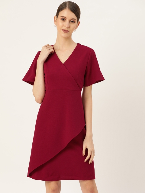 

her by invictus Women Maroon Solid Layered Wrap Dress