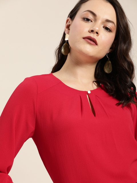 

her by invictus Women Red Solid Top With Gathered Detail