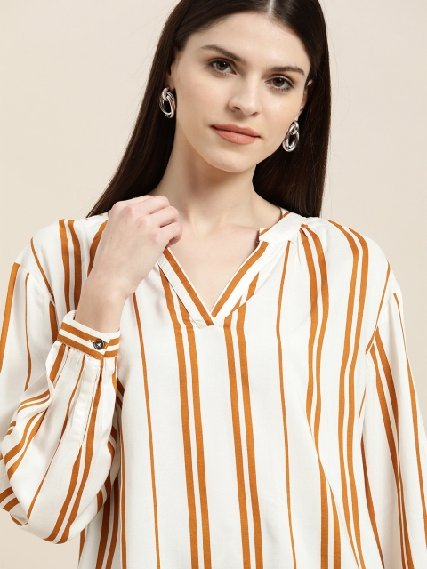 

her by invictus Women Off-White & Brown Striped Top