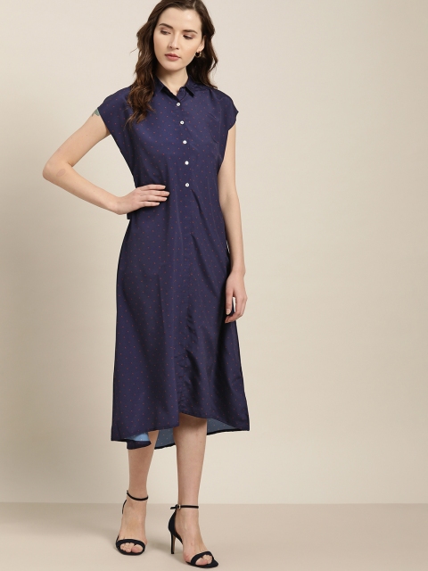 

her by invictus Women Navy Blue & Red Printed Shirt Dress