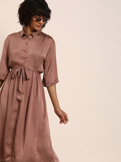 

her by invictus Women Mauve Solid Gathered A-Line Dress