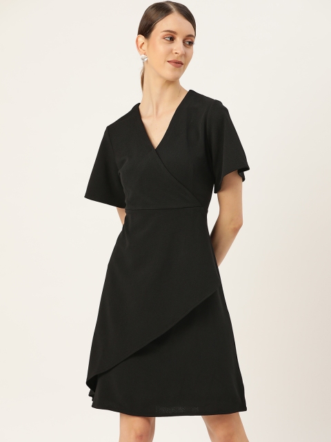 

her by invictus Women Black Solid Layered Wrap Dress