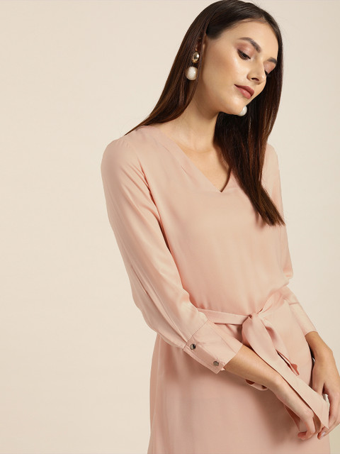 

her by invictus Women Peach-Coloured Solid A-Line Dress