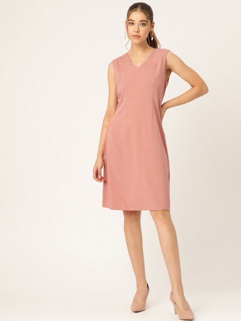 

her by invictus Women Dusty Pink Solid Tie-Up A-Line Dress