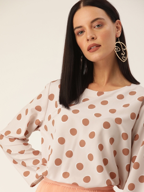 

her by invictus Women Peach-Coloured & Brown Polka Dots Printed Top