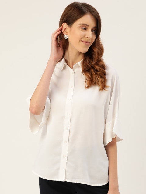 

her by invictus Women White Regular Fit Solid Casual Shirt