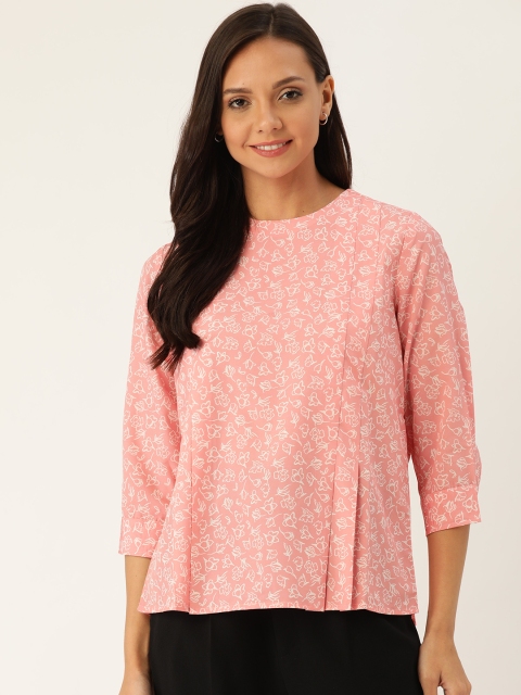 

her by invictus Women Pink & Off-White Floral Printed Top