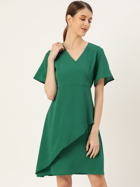 

her by invictus Women Green Solid Layered Wrap Dress