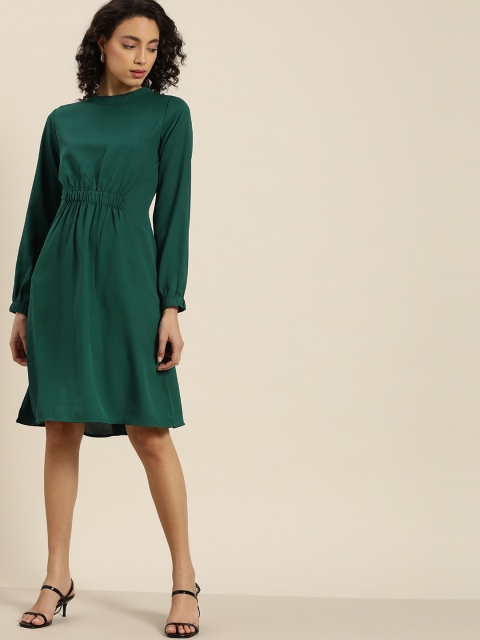 

her by invictus Women Green Solid A-Line Dress