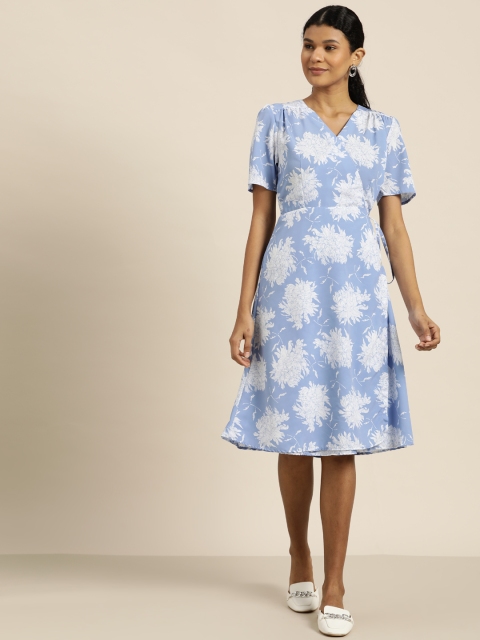

her by invictus Women Blue & White Printed Wrap Dress