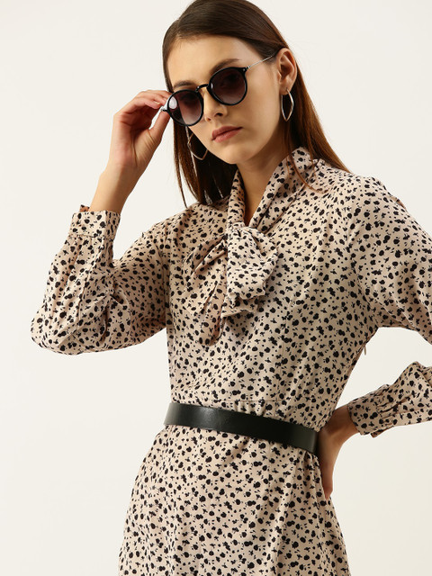 

her by invictus Women Beige & Black Printed Sheath Dress