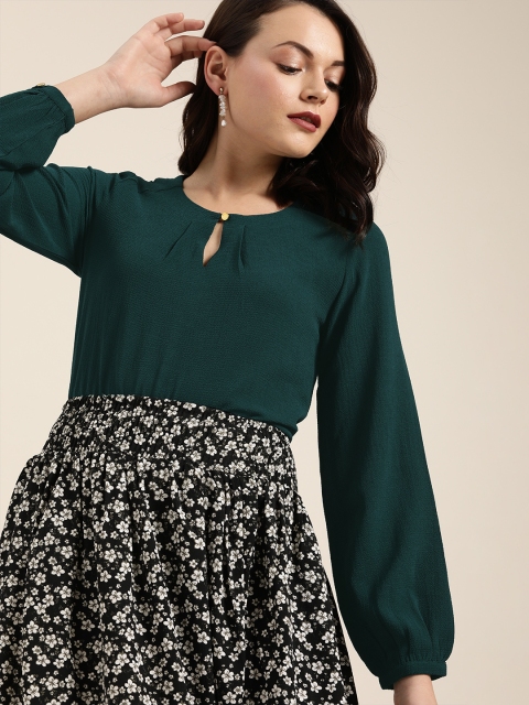 

her by invictus Women Teal Green Solid Regular Top